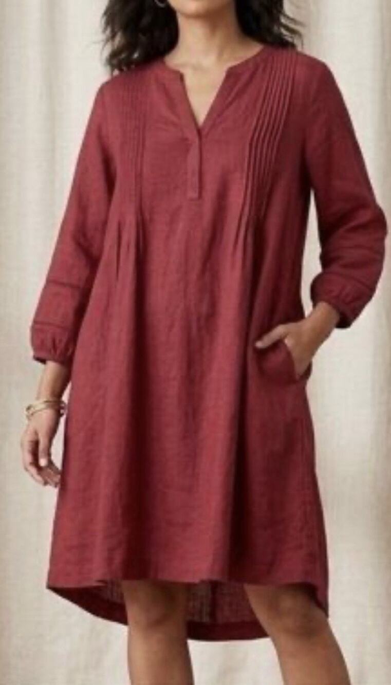 J Jill Burgundy Long Sleeve With Pockets Tunic Dress Large Petite Boho Peasant